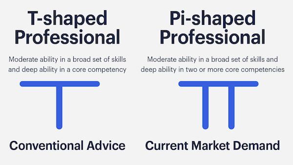 An illustration describing pi-shaped skills